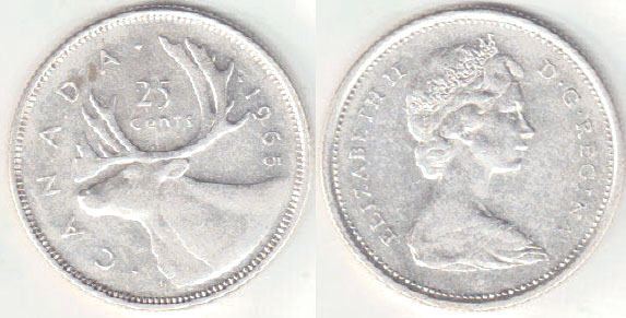 1965 Canada silver 25 Cents A002696